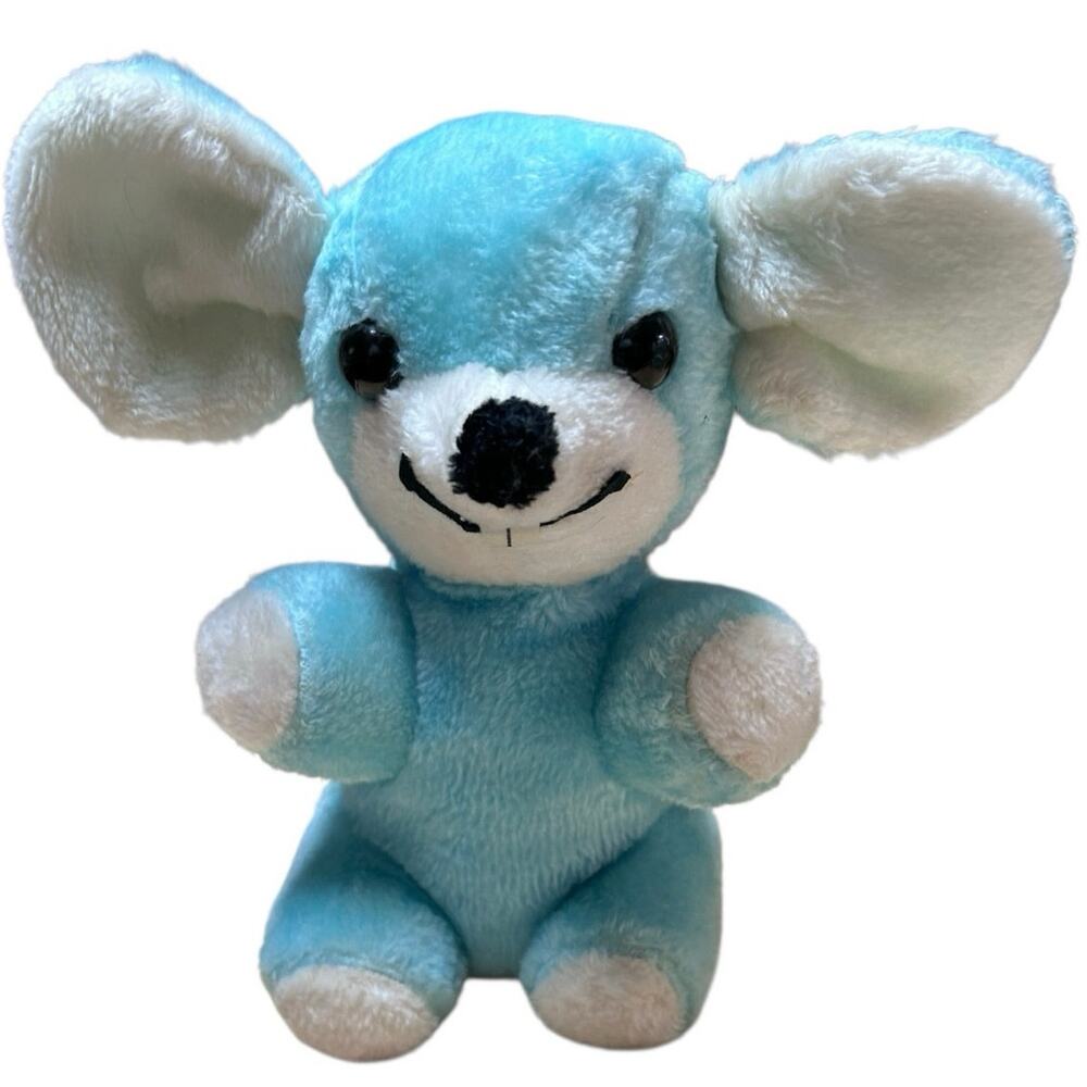 Vintage A1 Novelty Co. Blue Mouse Plush Stuffed Big Ears 1984 Made in Korea